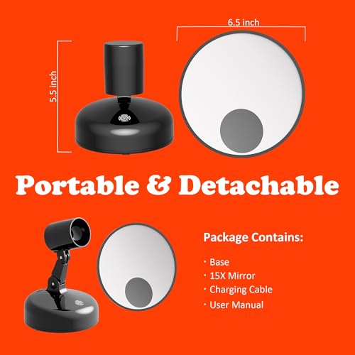 Portable LED Makeup Mirror with 15x Magnification & Adjustable Brightness