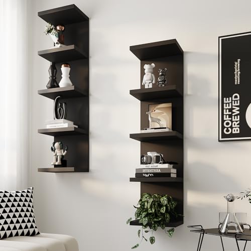 LitaEther 5-Tier Floating Wall Shelf Set - Black Display Shelves for Home & Office