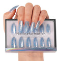 Blue Moon Polka Dot Almond Press-On Nails - Medium Length, 30 Pieces