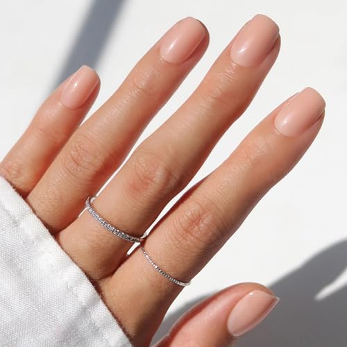 Glamnetic x GLAMZILLA Press On Nails - FOR THE ¡°IT¡± GIRLS | Short Squoval Nude Fake Nails, Semi-Transparent, Salon Quality, Everyday | 15 Sizes - 30 Nail Kit with Glue