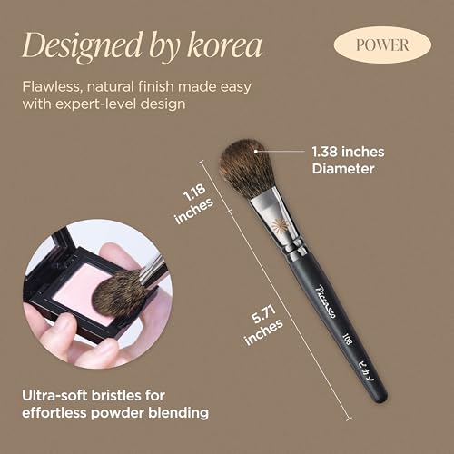 Piccasso 108 Blusher Brush with Soft Gray Squirrel Hair & Sheer Natural Glow, Small Face Makeup Tool