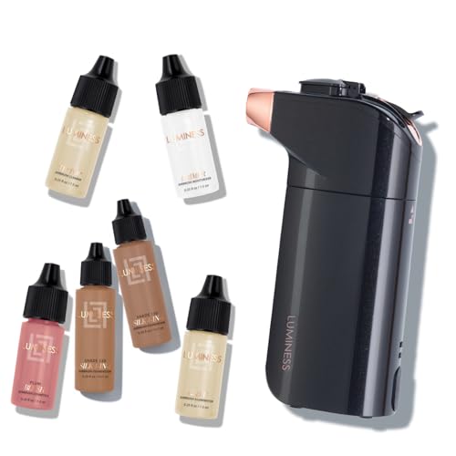 Luminess Breeze Duo Airbrush Makeup System, Deep Coverage ? 9-Piece Kit includes 2x Silk Airbrush Foundation, Apricot Shade Blush, Glow Highlighter, Moisturizer Primer, and Airbrush Cleaning Solution