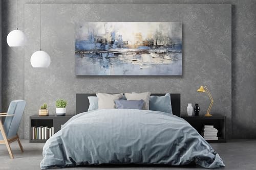 VHMING Blue and Gray 48x24 inch Abstract Wall Art Canvas for Living Room Bedroom Office