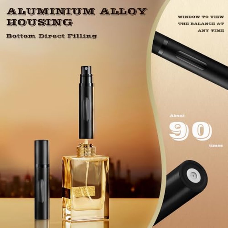 5ml Perfume Atomizer Travel Refillable,Mini Cologne Dispenser, Bottom-Filling Fragrances Perfumes Bottle,Portable Sprayer Pocket Size for Women Men Cruise Car Trip Gift 2pcs (black-grey)