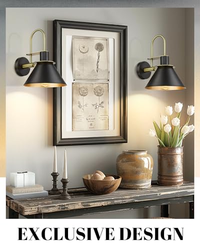 HWH Investment Black & Gold Modern Wall Sconce Set of 2 for Bathroom & Bedroom