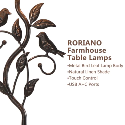 27-Inch Set of 2 Touch Farmhouse Table Lamps with Bronze Finish & USB Ports