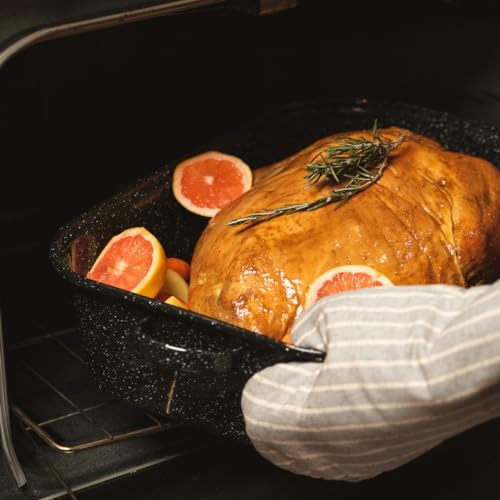 Granite Ware Covered Rectangular Roaster - Enamel on Steel, Speckled Black, 25 lb Capacity