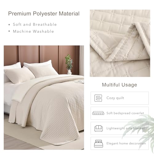 Wheat Oversized King Quilt Set - 120x120in California King Bedspread with Pillow Shams - Lightweight All-Season Bedding, 3 Piece