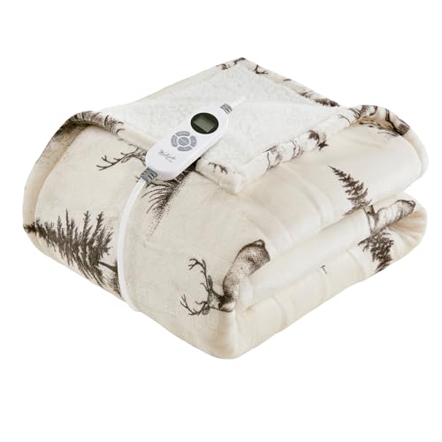 50x60 Electric Heated Woolrich Sherpa Plush Blanket with Deer Pattern - Cozy Warm Layer