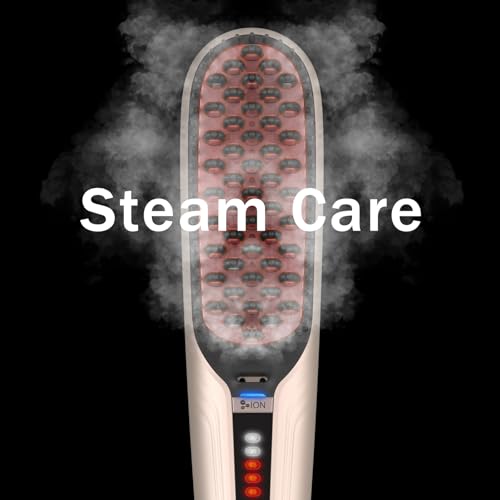 Pink Steam Hair Straightener Brush with Anti-Scald & 2 Steam Levels
