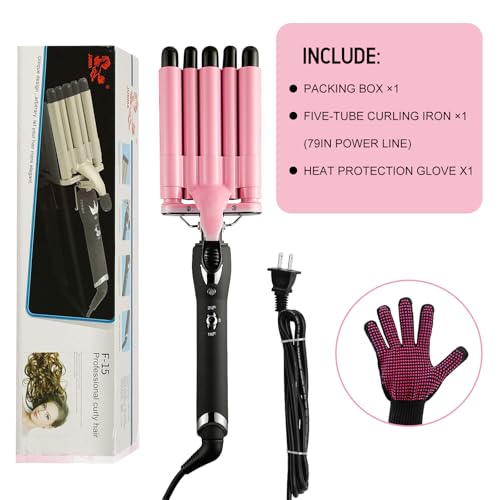 5-Barrel Hair Curling Iron 16mm Crimper with Adjustable Temperature - Ionic Ceramic for Soft Long-Lasting Waves