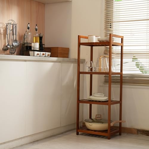 Teak Wood Bathroom Shelf Organizer Stand - 4 Tier Freestanding Shower Caddy