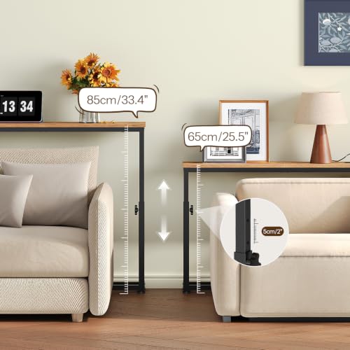 HOOBRO Rustic Brown + Black 102.3-Inch Adjustable Narrow Console Table for Behind Couch