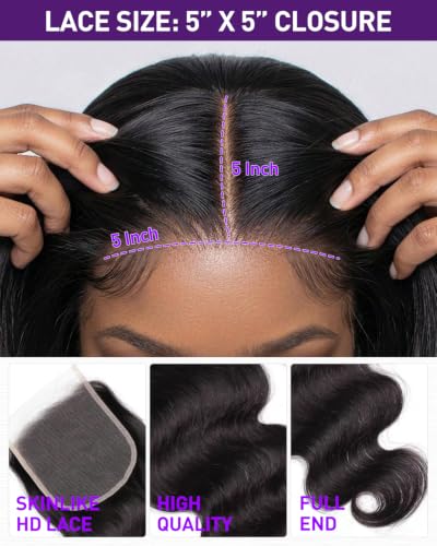 IVA 5x5 HD Lace Closure Body Wave 18 Inch - Black Variation
