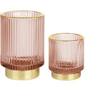 Makeup Brush holder Organizer, Crystal Glass Toothbrush Holders, Striped Make Up Brush Holder for Vanity, Pen Holder for Desk, Vase -Pink (S+L)