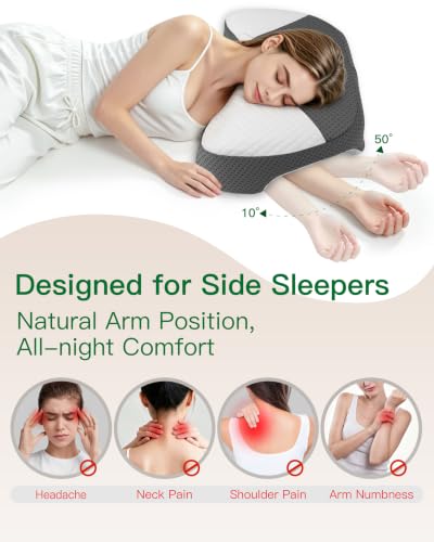 Side Sleeper Pillow with Arm Hole for Shoulder Pain & Numbness - Ergonomic Memory Foam