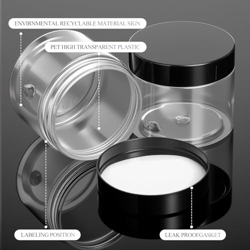 Black 6 oz Plastic Jars with Lids - 60 Pack, Airtight & Leakproof, Perfect for Storage & DIY Crafts - Variation of THIS listing
