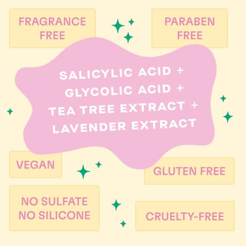Gentle Facial Cleanser with Glycolic Acid & Tea Tree Oil - Vegan & Fragrance-Free, 5 Fl Oz