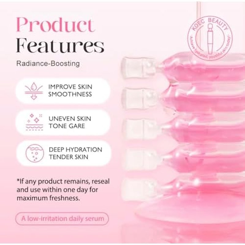 KOEC PDRN Pink One Day Serum, 10-Pack Radiance Boosting Ampoules with Niacinamide, Glutathione, Hydrolyzed Collagen, Salmon PDRN for Deep Hydration, Skin Smoothing