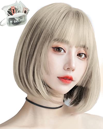 Wig Set for Women - Premium Semi-Long Style with Face-Enhancing Effect, Hime Gold Beige DY02C Bob Variation
