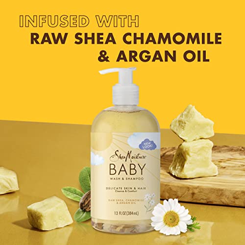 Shea Moisture Raw Shea Chamomile & Argan Oil Baby Wash & Shampoo, Gentle Cleansing, Frankincense & Myrrh, Calming & Comforting for Baby¡¯s Soft Skin (Pack of 2 -13 Fl Oz Ea)