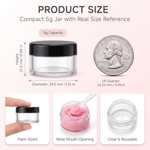 Black 5g Sample Cosmetic Containers with Lids - Travel Size, Leakproof