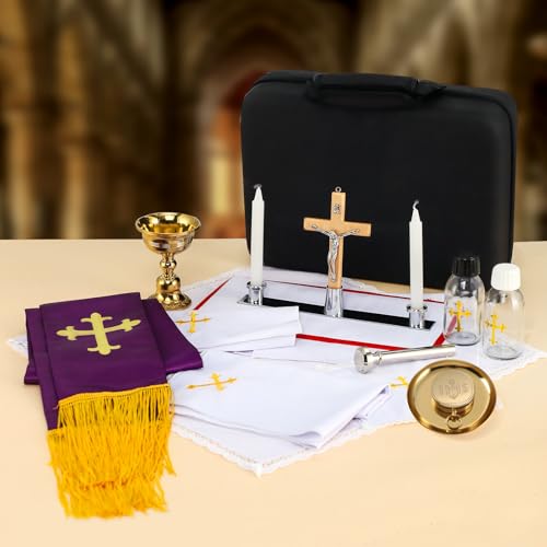 Catholic Travel Mass Kit with Chalice, Candles, Crucifix & Linen - Portable Religious Supplies