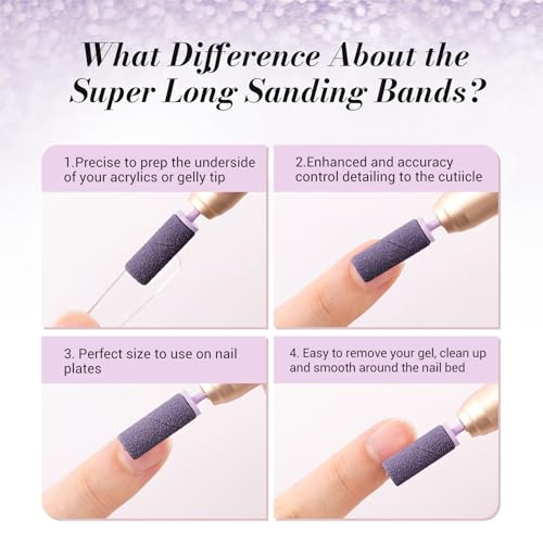 MelodySusie Portable Nail Drill 30000 RPM with 50 Pcs Nail Drill Bits Super Long Sanding Bands