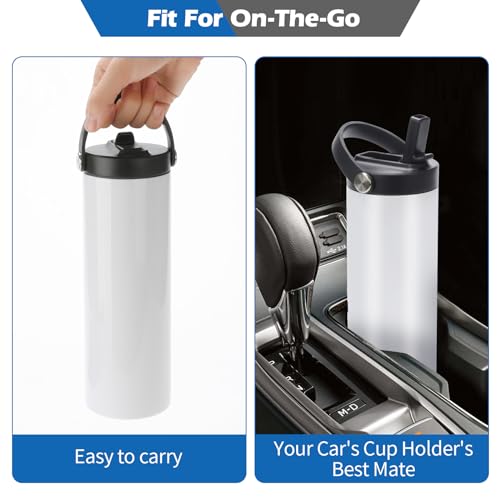 YOUKE OLA 20oz Stainless Steel Sublimation Tumblers Pack with Flat Edge & Straws, White