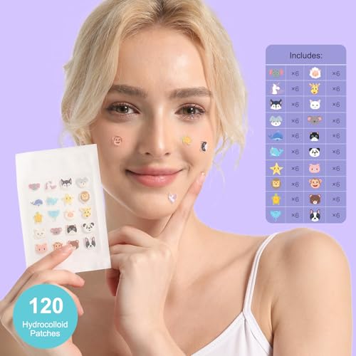 Cute Animal Hydrocolloid Pimple Patches, Acne Treatment with Salicylic Acid, Tea Tree Oil, Fast Healing and Gentle on Skin (120 Count)