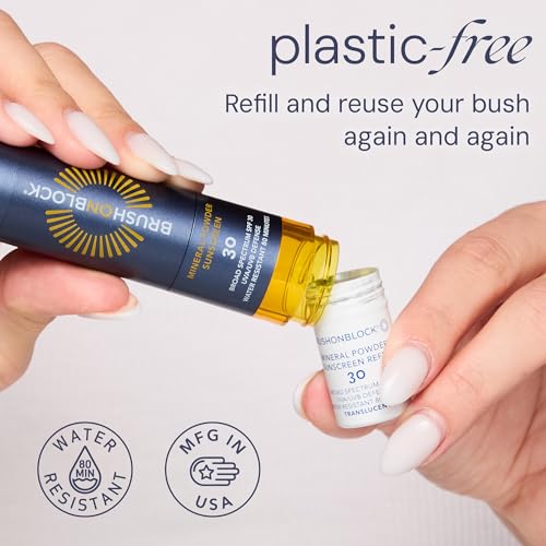 Brush On Block Mineral Sunscreen Powder Refill Translucent SPF 30 Natural Broad Spectrum, Reef Friendly, Sensitive Skin Safe