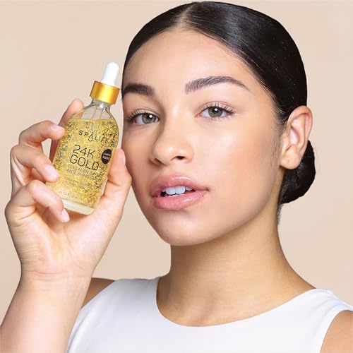SpaLife 24k Gold & Hyaluronic Pearl Anti-Aging Serum Duo - AM & PM Facial Routine - Hydrating & Firming Skin Care - 2 x 3.7 Fl Oz