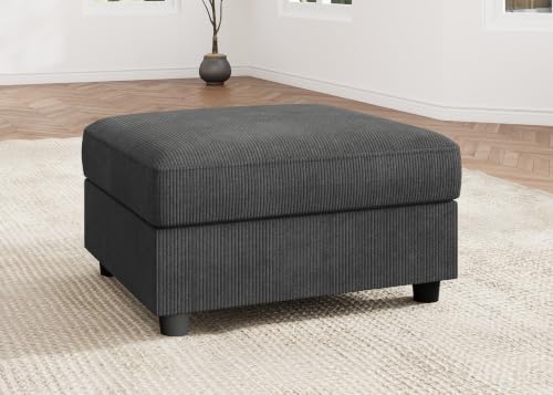 HONBAY Dark Grey Corduroy Ottoman with Storage, 27.6"D x 25.6"W x 17.7"H