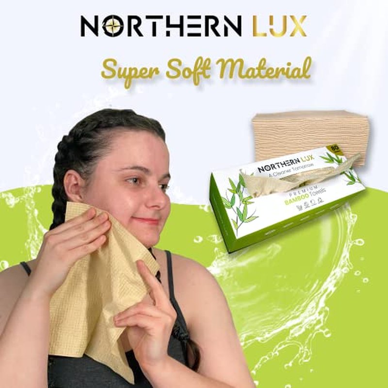 Disposable Bamboo Face Towels (80 Sheets) | Organic Biodegradable Dry Face Wipes | Strong, Soft, and Fragrance Free Bamboo for Makeup Removal Face Care | Disposable and Sustainable