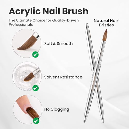 Beetles Pro Acrylic Nail Brush C-Silver-2 - Kolinsky Nail Art Tool, Professional