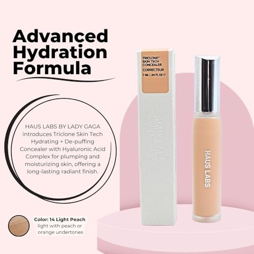 HAUS LABS BY LADY GAGA Triclone Skin Tech Hydrating + De-puffing Concealer with Fermented Arnica 14 Light Peach