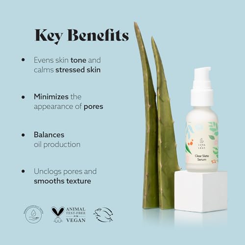 LUMA & LEAF Clear Slate Niacinamide Serum for Face ? Redness & Acne Relief with Bakuchiol & Aloe Vera ? Hydrating Vegan Daily Face Serum for Oily & Combination Skin