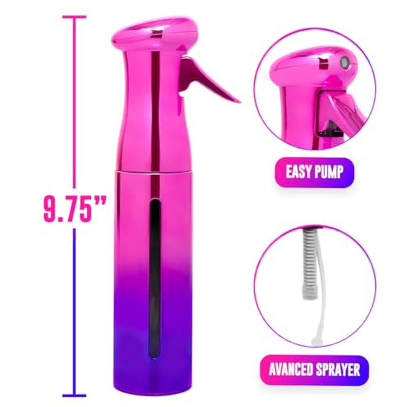 Colortrak Luminous Spray Bottle, 250ml/8.5oz Bottle with Full 360¡Æ Distribution, Easy-Use Pump, Quick View Window to Monitor Water Level, Eco-Friendly, Pink/Purple