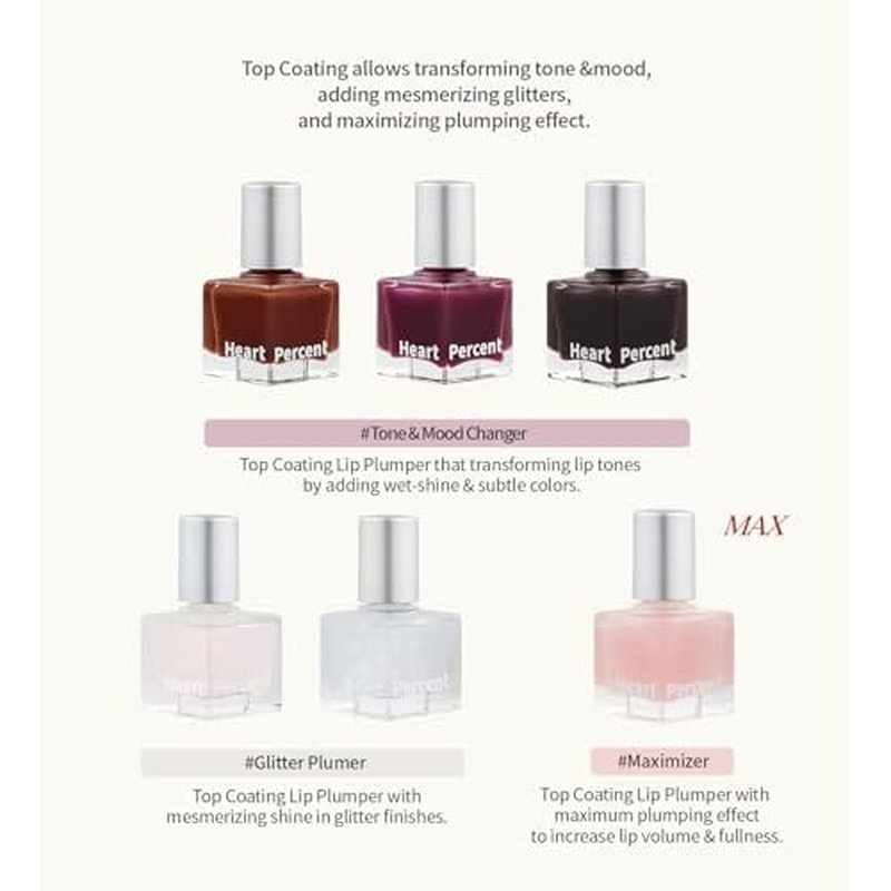 Heart Percent Dote On Mood Top Coating Lip Plumper, High-Shine Glossy Finish Tone Down Color & Mood Changing Lip Gloss 03. Mood Changer