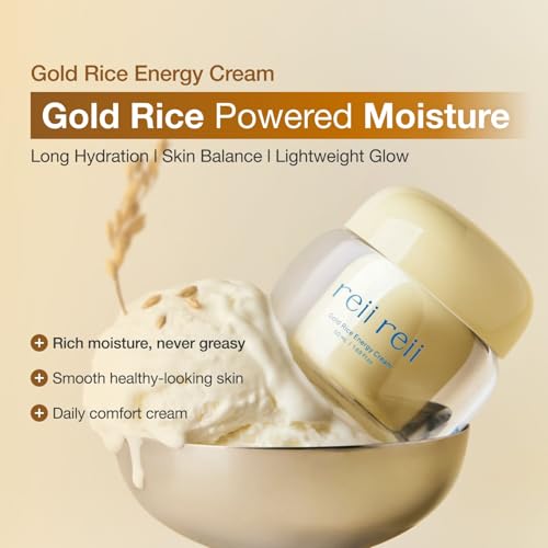 Reii Reii Gold Rice Energy Moisturizer – Hydrating Vegan Face Cream with Peptide & Hyaluronic Acid, Korea Skincare 50ml
