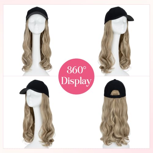 16-Inch Curly Hair Baseball Cap Wig with Hair Extensions - Sandy Blonde & Bleach Blonde Variation