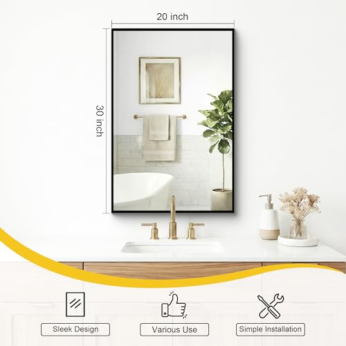 Black Bathroom Mirror Wall Set - 2 Pack 30x20 Inches - Shatterproof & Frameless