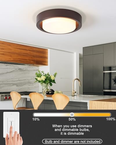 MIAOMEIO 16 Inch Flush Mount Ceiling Light – Oil Rubbed Bronze with Frosted Glass Shade, 3 Lights