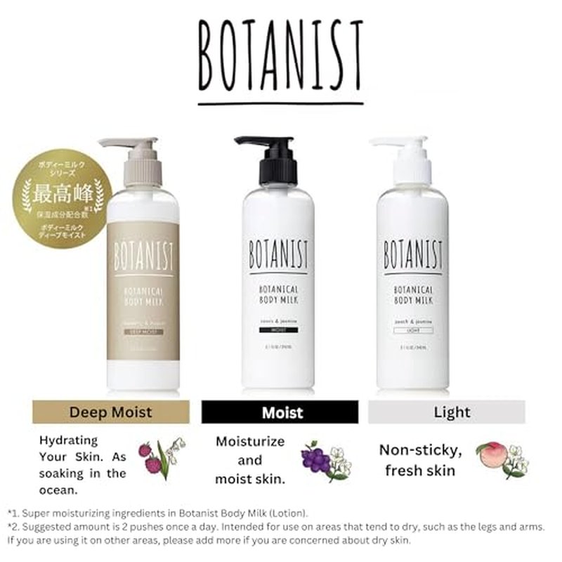 Botanist Natural Body Lotion for Women, Full Body Moisturizer by Argan Oil & Cocoa Butter, Shea Butter Body Lotion & Sensitive Skin Moisturizer from Japan, DEEP MOIST, Raspberry & Muguet, 8.1 Fl Oz