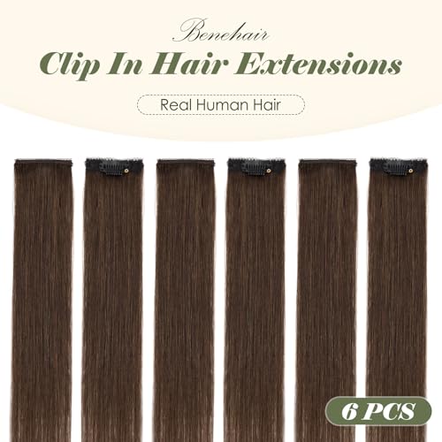 Dark Brown Short Clip-In Hair Extensions 6PCS 12 Inch Remy Human Hair