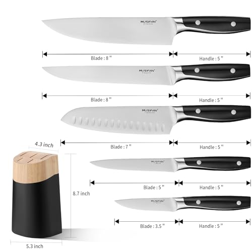 Large 6-Piece Knife Block Set - Black High Carbon Stainless Steel Kitchen Knives