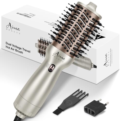 Aima Beauty Travel Hot Air Brush - Dual Voltage Hair Styler Champagne Silver