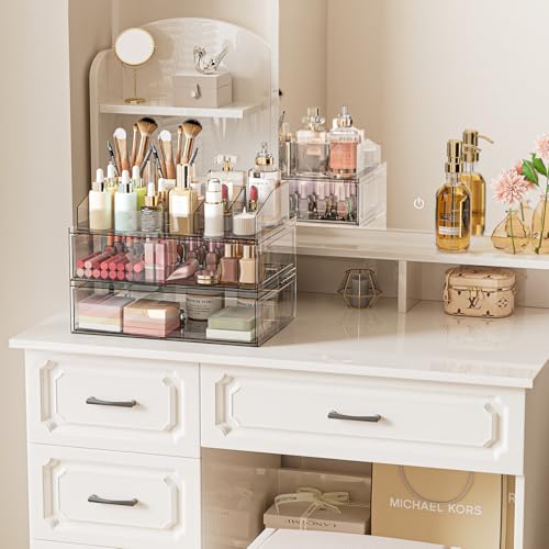 Clear Stackable Makeup Organizer with 2 Large Drawers - 12''W Acrylic Storage (4 Pack) by Aurblozen