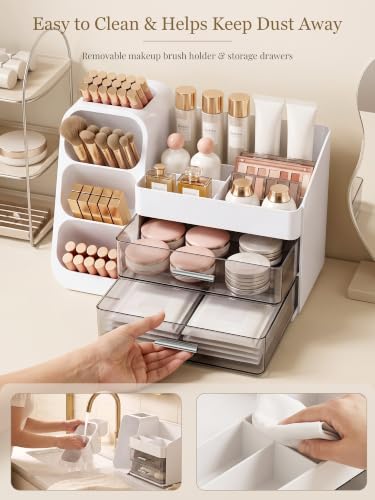 Booklov Crystal White Large Makeup Organizer with Drawers - L01