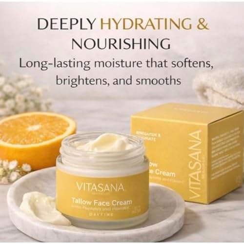 Tallow Face Cream Daytime ? Brighten & Hydrate Moisturizer with Vitamin C, Peptides & Goji Berry Oil ? Nourishing Grass-Fed Tallow Face Cream for Radiant, Smooth Skin ? 2oz (57g)